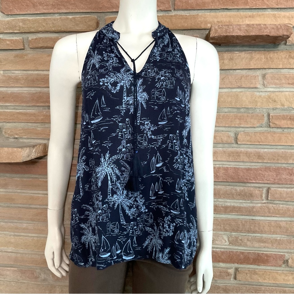 Lauren Conrad Blue Tropical Sailing Flowy Sleeveless Blouse Medium